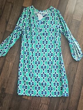 NWT - Escapada Living Geo Print Tunic Dress in Mint + Navy - Size XS